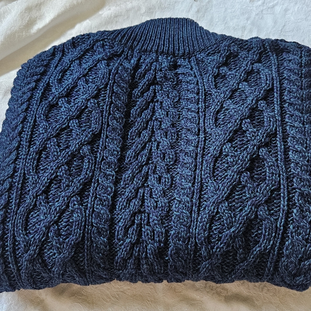 Aran Crafts Men's Atlantic blue 1/2 Zip Cable Knit Zip Sweater $189 - Picture 2 of 16